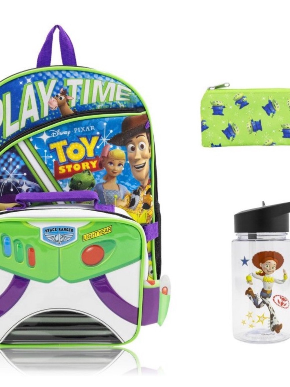 Disney Toy Story 5 Kids Backpack 5 Piece Set - Green/Purple Buzz Lightyear